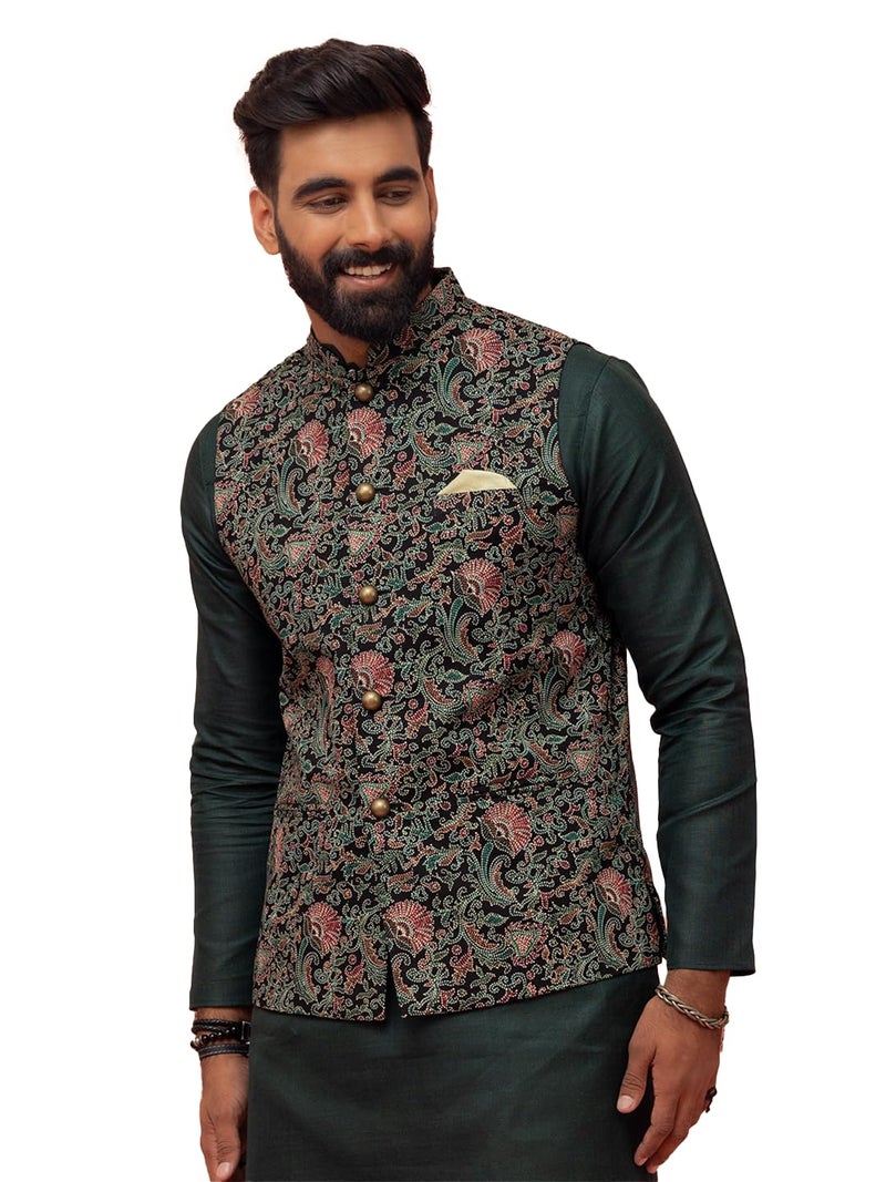 KISAH Nehru Jacket for Men – Printed Pure Cotton Modi Jacket | Ethnic & Formal Waist Coat for Weddings, Parties & Office Wear - Image 1