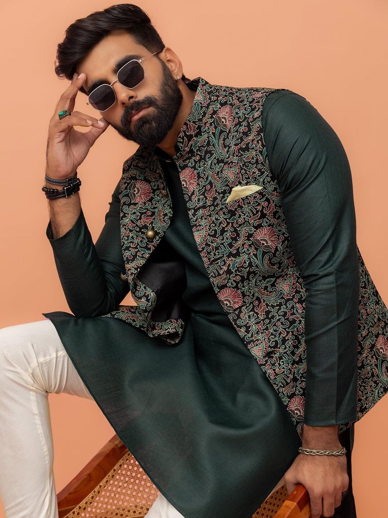 KISAH Nehru Jacket for Men – Printed Pure Cotton Modi Jacket | Ethnic & Formal Waist Coat for Weddings, Parties & Office Wear - Image 5