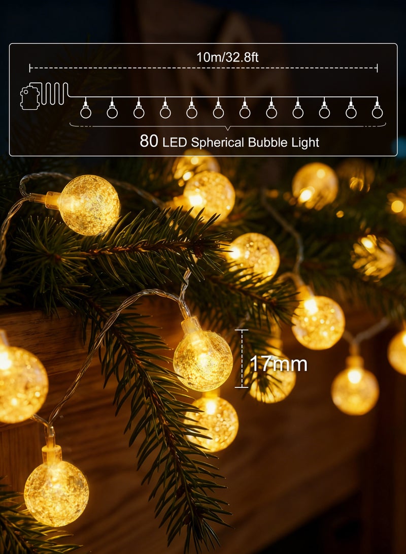 نكومي أضواء العطلات، أضواء زينة تعمل بالبطارية 10 أمتار 80 LED، أضواء سلسلة خارجية مقاومة للماء، مناسبة للاستخدام الداخلي، الحديقة، الفناء، التخييم، زينة عيد الميلاد (نمط كرة بلورية دافئة) - Image 3