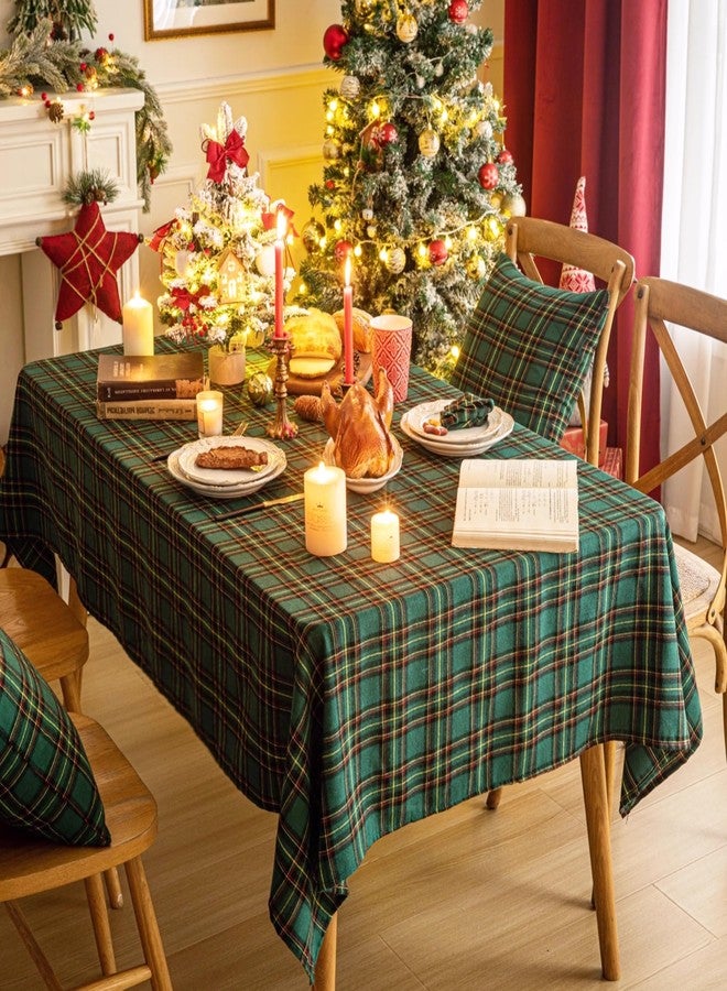 AQOTHES Green Yellow Plaid Christmas Tablecloth 60x120, Tartan Table Cloth Decorations, Winter Holiday Tablecloths for Rectangle Tables Parties Dining Farmhouse Kitchen Decor - Image 2