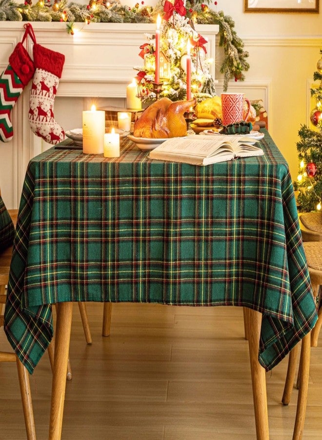 AQOTHES Green Yellow Plaid Christmas Tablecloth 60x120, Tartan Table Cloth Decorations, Winter Holiday Tablecloths for Rectangle Tables Parties Dining Farmhouse Kitchen Decor - Image 1