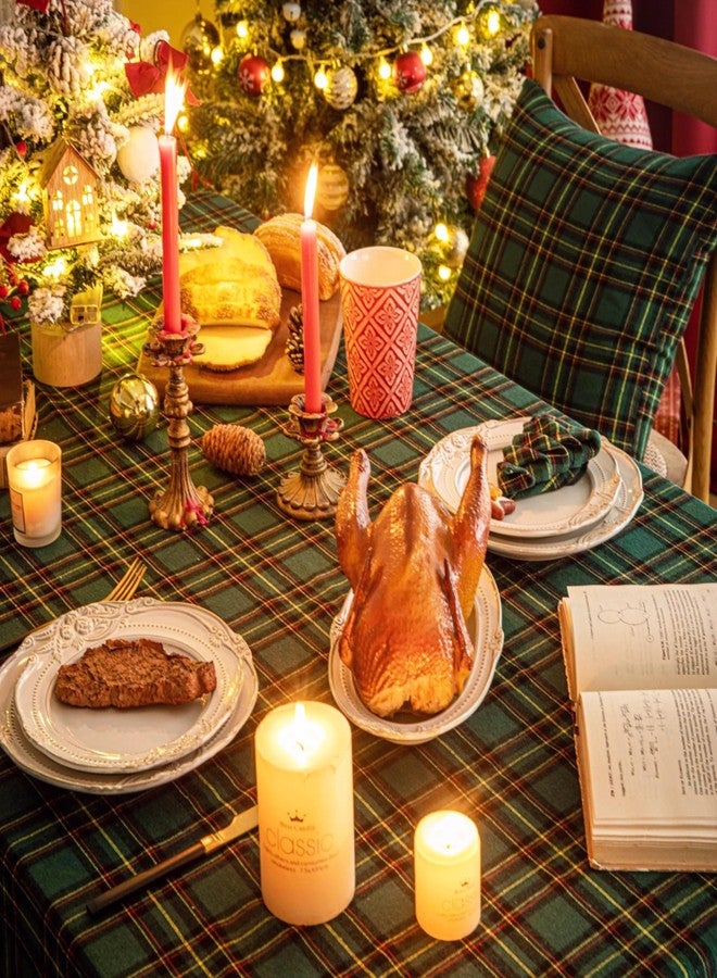 AQOTHES Green Yellow Plaid Christmas Tablecloth 60x120, Tartan Table Cloth Decorations, Winter Holiday Tablecloths for Rectangle Tables Parties Dining Farmhouse Kitchen Decor - Image 5