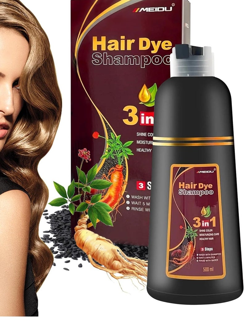 Meidu Dark Brown Hair Dye Shampoo for Women and Men,Instant Hair Color Shampoo for Gray Hair Coverage, Herbal Ingredients, 3 in 1-100% Grey Coverage(17.6 Fl oz) 