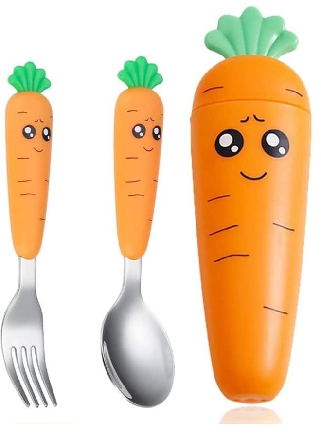 SUNIFY 2-Piece Kids Spoon And Fork With Travel Case Orange 17.5x3x8cm 