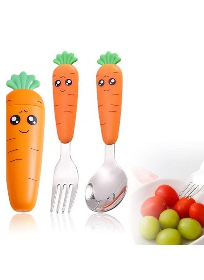 SUNIFY - 2-Piece Kids Spoon And Fork With Travel Case Orange 17.5x3x8cm - Image 1