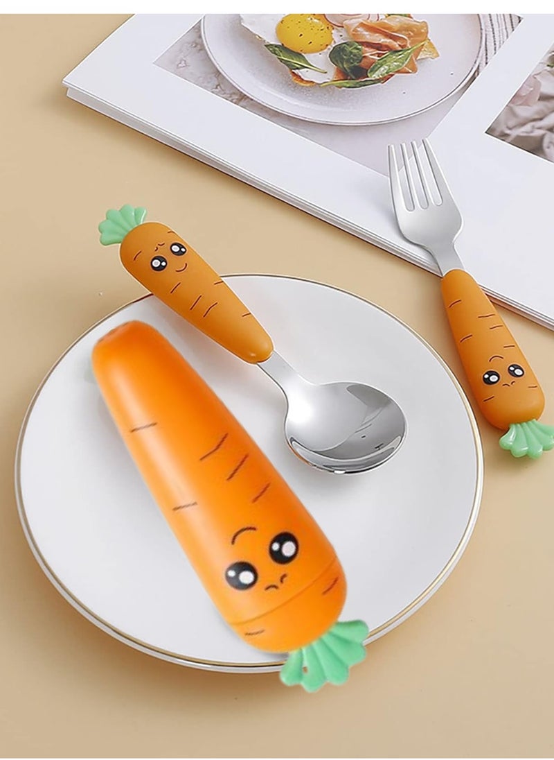 SUNIFY - 2-Piece Kids Spoon And Fork With Travel Case Orange 17.5x3x8cm - Image 1