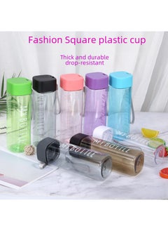 Generic Creative Sports Plastic Square Cup Student Portable Square Cup Fashion Square Cup Gift Cup Wholesale-Color:Round Cover Red-Capacity:500ml Material Pet  - Image 2