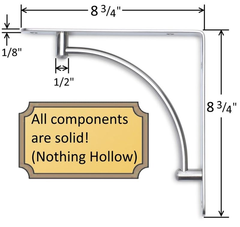 Desunia Decorative Contemporary Shelf Brackets - 8 3/4inches x 8 3/4inches - Satin Nickel - Pair - Image 2