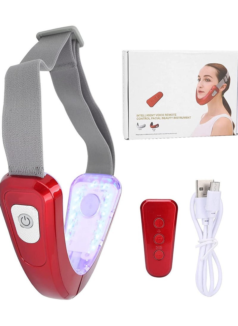 كابتن تيك Electric Face Slimming V line Intelligent Face-Lifting Instrument- Face‑Lifting Device - Slimming Vibration Double‑Chin Reducer for Tightening Skin Double Chin Red Blue LED with Remote Control White - Image 1