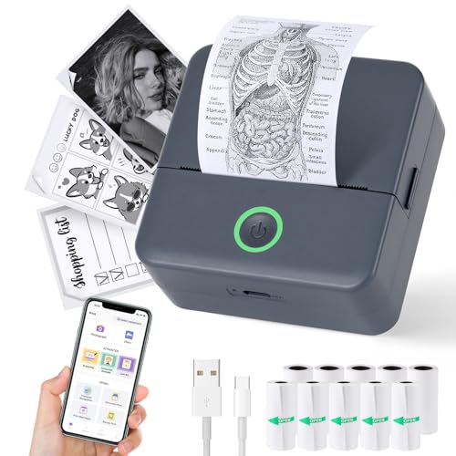 cudinham Print Pods Mini Printer, Sticker Printer with 10 Rolls Thermal Printing Paper, Inkless Pocket Printpod for Phone, Impresora Portátil for Notes, DIY, Compatible with iOS & Android (Grey) - Image 1