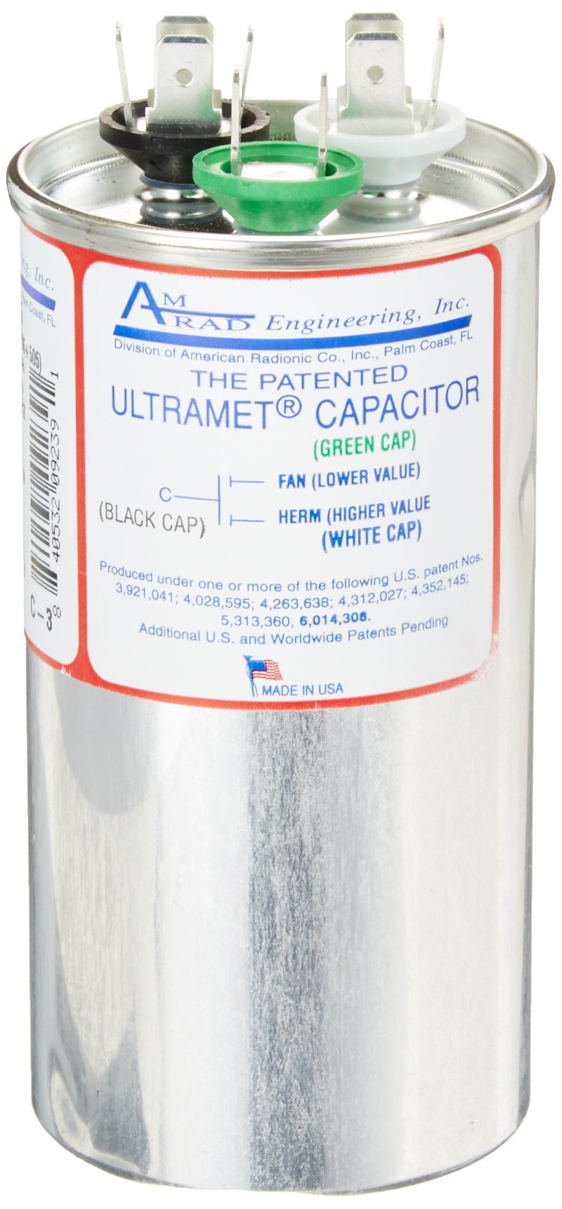 AMRAD ENGINEERING USA2235 Round USA-Made Motor Run Capacitor, 40/5 Mfd, 370/440 Vac-132340 - Image 1