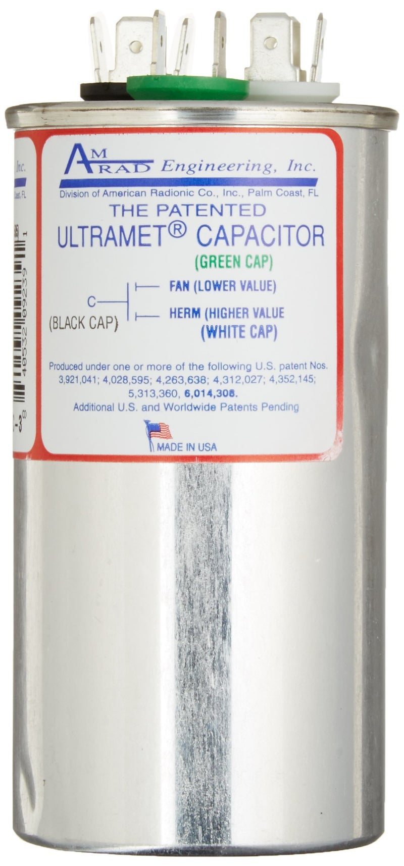 AMRAD ENGINEERING USA2235 Round USA-Made Motor Run Capacitor, 40/5 Mfd, 370/440 Vac-132340 - Image 2
