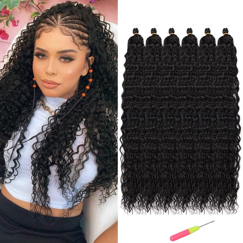 MAYSA Ocean Wave Crochet Hair Extensions 30in Crochet Hair 6Packs Soft Synthetic Braiding Curly Crochet Hair for Women 1B