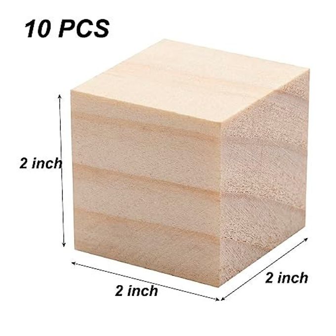 Coowayze Wooden Cubes Wood Blocks for Crafts, 2 inch 10 PCS Blank Large Wooden Blocks for Crafts and Decor, Unfinished Natural Solid Squares Wood Cubes for Carving, Letter Stamps, Model Making - Image 5