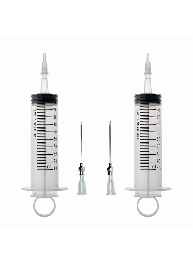 SHAOTONG 2Pcs-100ml syringe, 100cc syringes, Kitchen syringe glue syringe plastic syringe, large volume syringe with needle, dispensing syringes (100ml-B) - Image 1