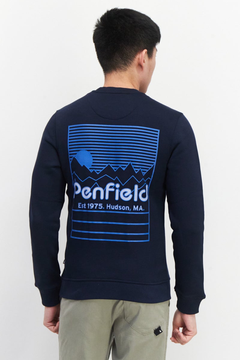 Penfield سويت شيرت رجالي بأكمام طويلة وياقة دائرية بشعار العلامة التجارية، أزرق داكن - Image 3
