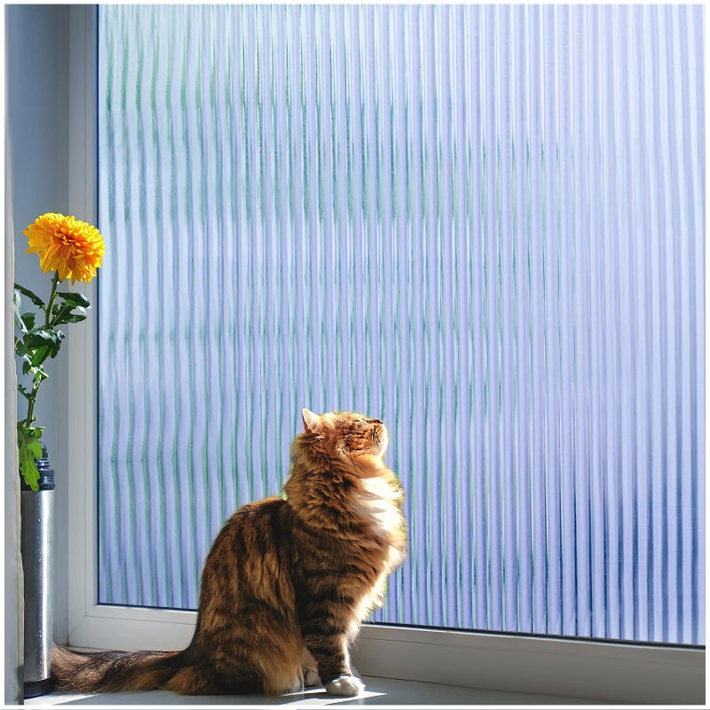 Coavas Window Privacy Film Reeded Glass Frosted 3D Fluted Glass Window Cling Adhesive Vinyl Decorative Door Stickers for Bathroom Home Sun Blocking 175x1181 in Blue