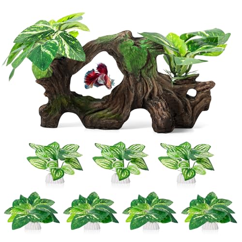 Xereooe 8 Pcs Driftwood Cave Aquarium Decor Decor Silk Aquarium Plants Leaves are Soft and Safe for Aquarium Decoration and Fish Tank Decoration - Image 1