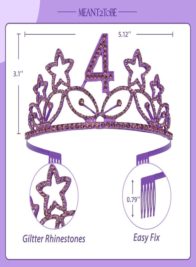 MEANT2TOBE 4th Birthday Sash and Tiara for Girls - Fabulous Glitter Sash + Stars Rhinestone Purple Premium Metal Tiara for Girls, 4th Birthday Gifts for Princess Party - Image 2