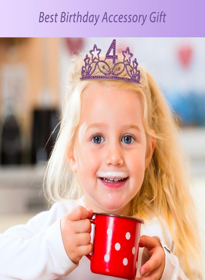 MEANT2TOBE 4th Birthday Sash and Tiara for Girls - Fabulous Glitter Sash + Stars Rhinestone Purple Premium Metal Tiara for Girls, 4th Birthday Gifts for Princess Party - Image 5