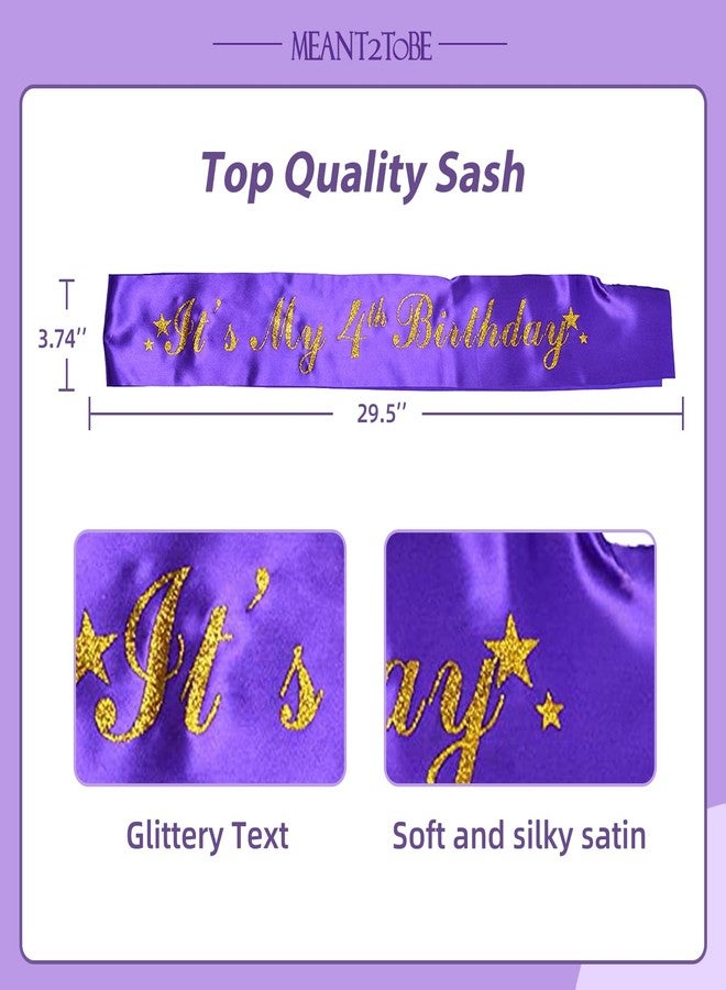 MEANT2TOBE 4th Birthday Sash and Tiara for Girls - Fabulous Glitter Sash + Stars Rhinestone Purple Premium Metal Tiara for Girls, 4th Birthday Gifts for Princess Party - Image 3