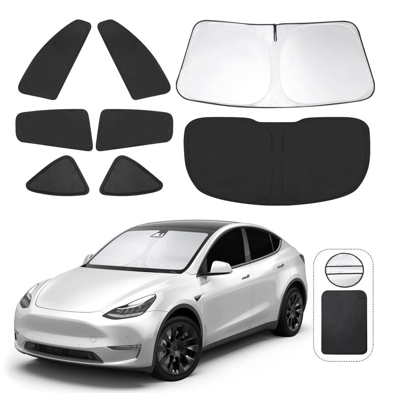 TINGLU Window Shades for Tesla Model Y 2020-2024 Accessories Car Side Full Windows Rear Triangular Windshield Sun Shade Sun UV Rays & Privacy Protection for Camping,Napping,and Relaxing 8PCS - Image 1