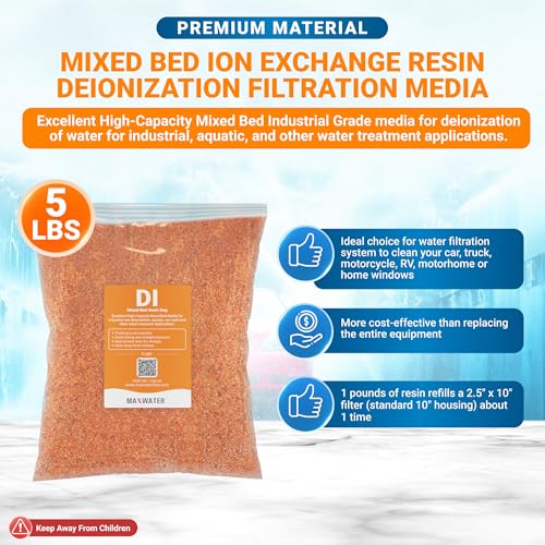 Max Water 5 lbs (3.15 Liter) Mixed Bed Virgin Grade Ion Exchange Deionization DI Resin Filter Cartridge Refill -Compatible with Water Filtration Systems for Window/Car Wash and Aquarium RODI Systems - Image 2