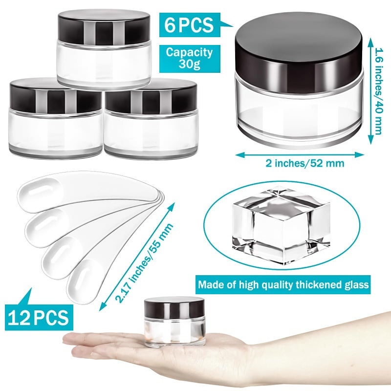 Motbach 6 Pack 1Oz Glass Jars With Lids  1Ounce Small Glass Containers With Lids And Inner Liners  30Ml Clear Round Jars Travel Toiletries With Spatula For Makeup Cosmetic Salve Lipbalm Cream Lotion - Image 2