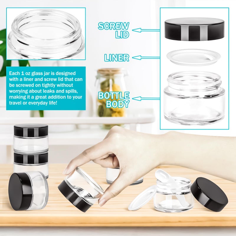 Motbach 6 Pack 1Oz Glass Jars With Lids  1Ounce Small Glass Containers With Lids And Inner Liners  30Ml Clear Round Jars Travel Toiletries With Spatula For Makeup Cosmetic Salve Lipbalm Cream Lotion - Image 4