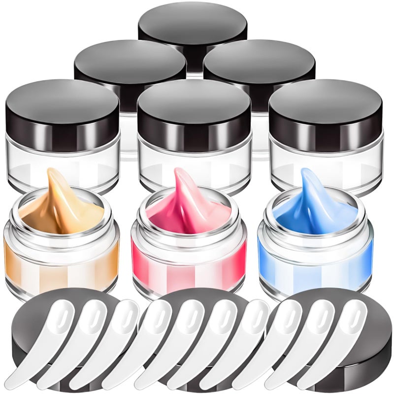 Motbach 6 Pack 1Oz Glass Jars With Lids  1Ounce Small Glass Containers With Lids And Inner Liners  30Ml Clear Round Jars Travel Toiletries With Spatula For Makeup Cosmetic Salve Lipbalm Cream Lotion - Image 1
