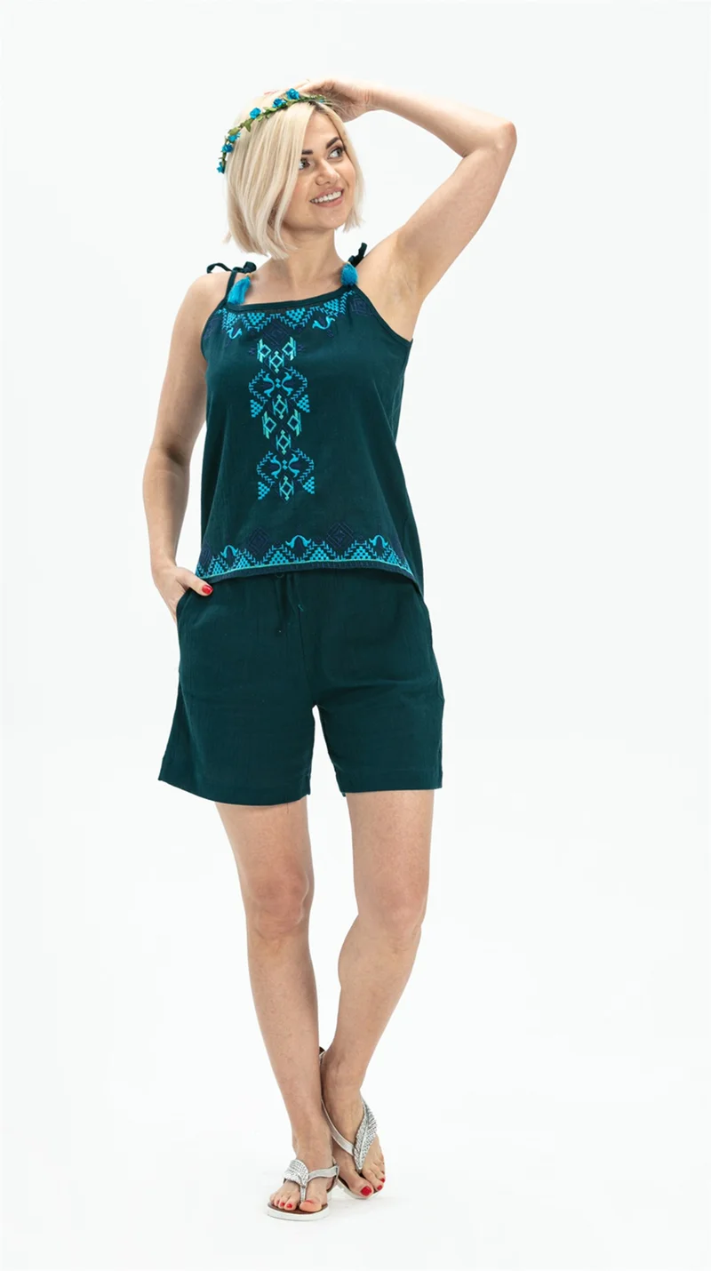 اليش شيل بيزي Suspended Sile Cloth Atiye Blouse Petrol Ptrl