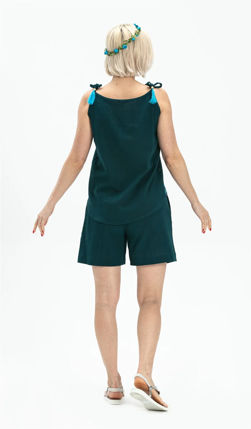 اليش شيل بيزي Suspended Sile Cloth Atiye Blouse Petrol Ptrl