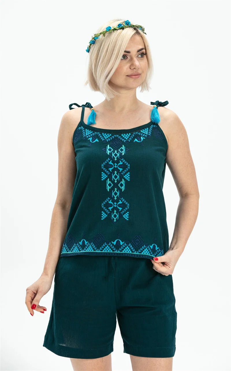 اليش شيل بيزي Suspended Sile Cloth Atiye Blouse Petrol Ptrl