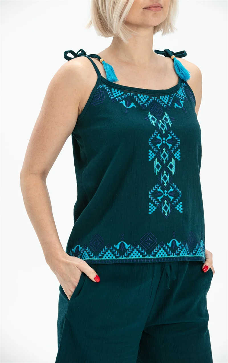 اليش شيل بيزي Suspended Sile Cloth Atiye Blouse Petrol Ptrl