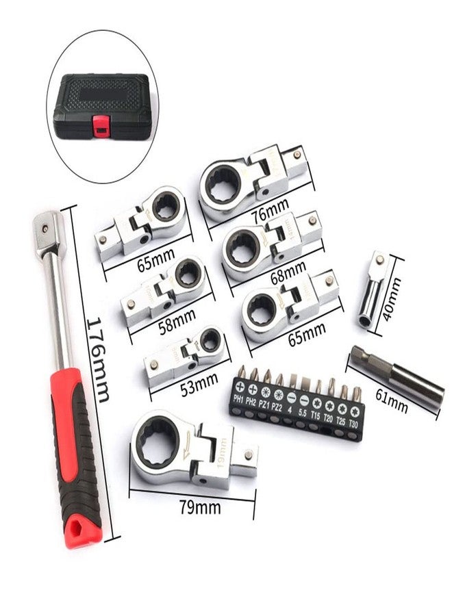 LSLANSOON 20 Pcs Flex Head Ratchet Wrench Set, 8mm-19mm Changeable Torx Head Wrench Ratchet Screwdriver Multi Tool Set with Case - Image 3