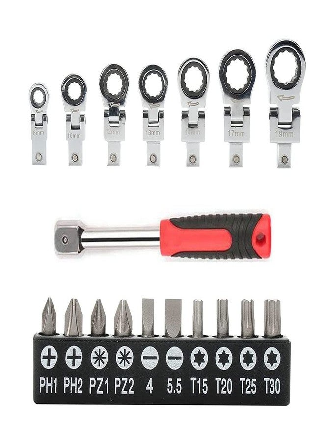 LSLANSOON 20 Pcs Flex Head Ratchet Wrench Set, 8mm-19mm Changeable Torx Head Wrench Ratchet Screwdriver Multi Tool Set with Case - Image 2