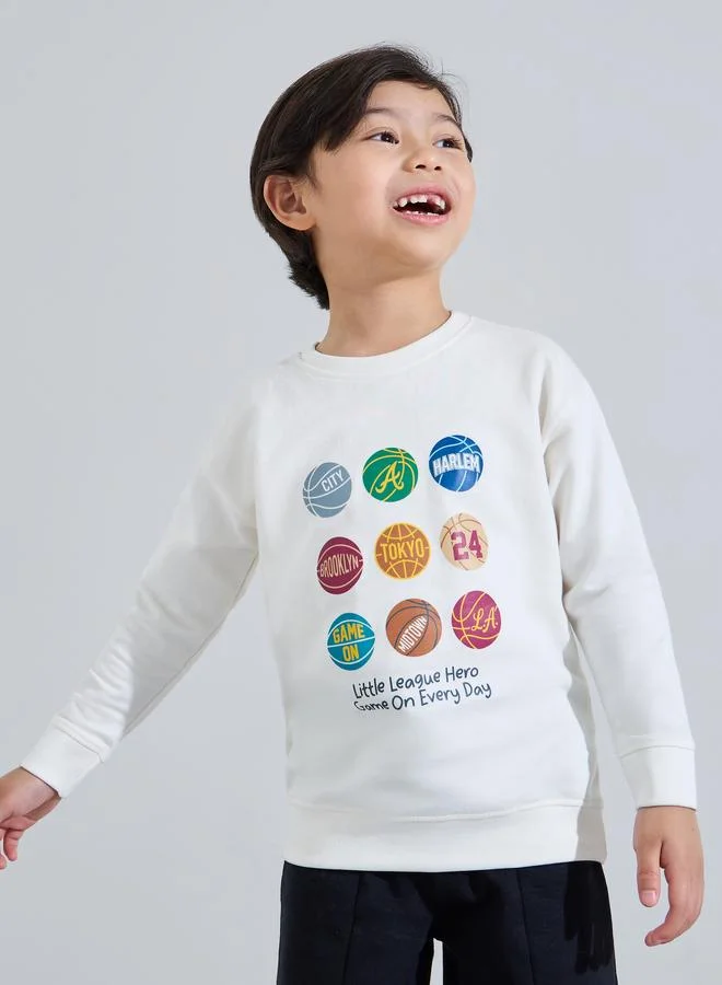 Styli Boys Off White Graphic print Oversized Sweatshirt