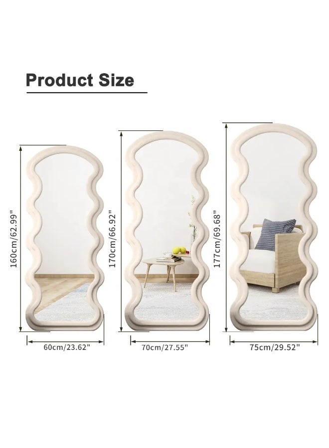 Noon East Velvet Framed Wave Shape Standing Full Length Mirror, HD Floor Standing Rounded, Living Room Entrance Dressing Clothes Mirror, L160 x W60 cm, Living Room - Image 3