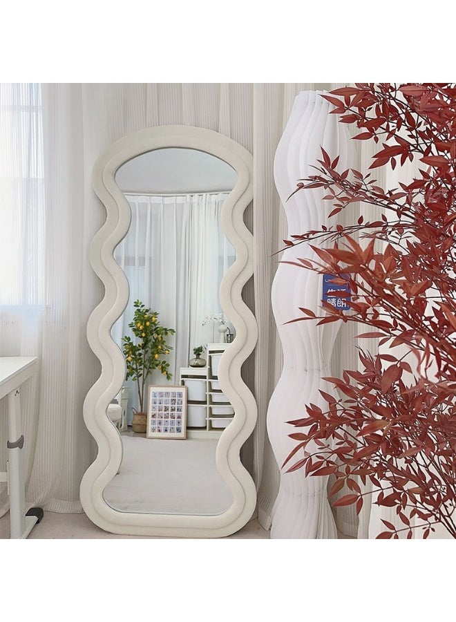 Noon East Velvet Framed Wave Shape Standing Full Length Mirror, HD Floor Standing Rounded, Living Room Entrance Dressing Clothes Mirror, L160 x W60 cm, Living Room - Image 2