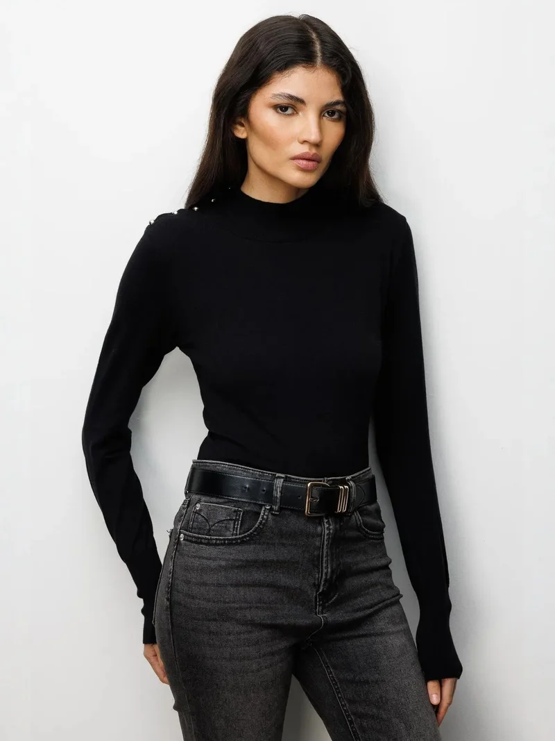 MixRay Black MIXRAY Turtleneck Knit Sweater for Women | Best Price UAE
