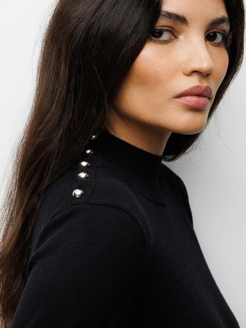 MixRay Black MIXRAY Turtleneck Knit Sweater for Women | Best Price UAE