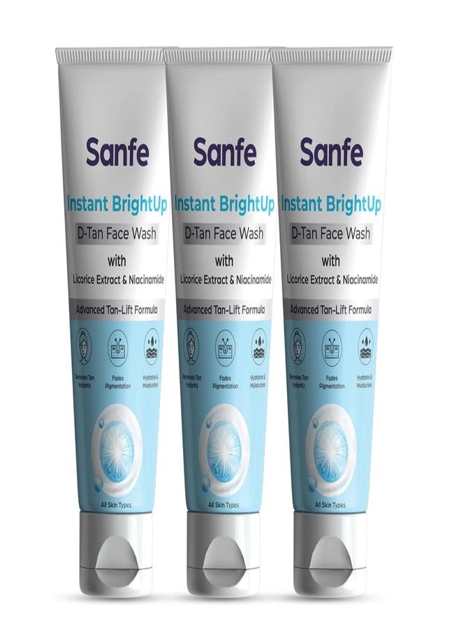 Sanfe Instant BrightUp D-Tan Face Wash | Tan Removal Face Wash with Licorice Extract & Niacinamide | Brightening & Deep Cleansing Cleanser | Removes Dirt, Oil & Pollution | Hydrating | All Skin Types | 100g | Pack of 3 - Image 1