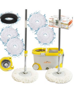 Zalcoon Spin Mop and Bucket with Wringer Set, Telescopic Handle for Floor Cleaning, 360° Spinning Mop Bucket with Extra Mop handle&Base, 4 Microfiber Mop Pads and One Scrub Brush (Grey)  - Image 1