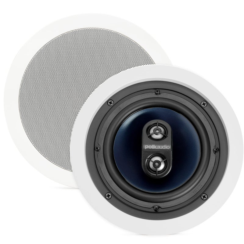 Polk Audio RC6s inCeiling 65 Stereo Speaker Dual Channel from a Single Location Great for Damp Humid Placement White Paintable Grille