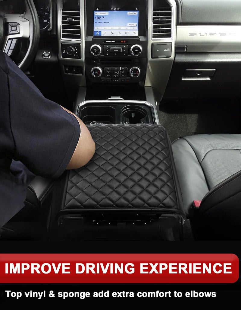 KBH Center Console Armrest Cover for 2015-2020 Ford F150, 2017-2022 F250 F350 F450 F550, 2018-2024 Expedition, Bucket Seat, PU Leather Cushion Thick Pad, Anti-Scratch, Black (Not for Other Years) - Image 4