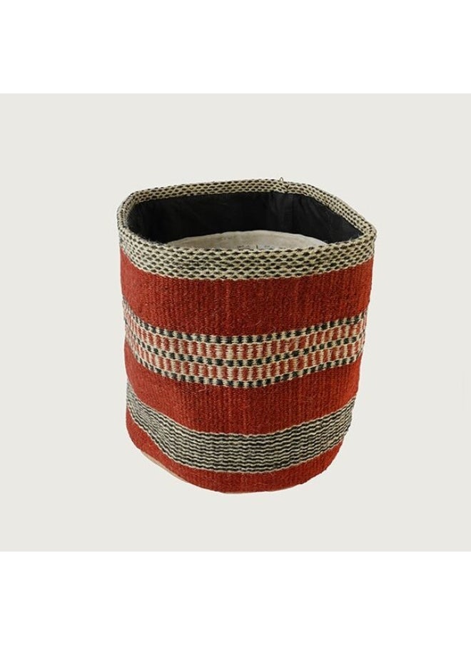 Generic Woven basket with lining, color: red, made of fabric, features a traditional heritage design and attractive colors, used to organize and store belongings in an organized and elegant manner, dimensions: height 20 cm, diameter 20 cm.  - Image 2