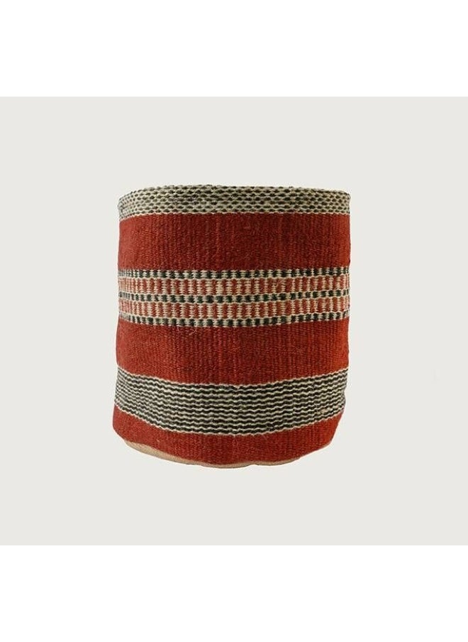 Generic Woven basket with lining, color: red, made of fabric, features a traditional heritage design and attractive colors, used to organize and store belongings in an organized and elegant manner, dimensions: height 20 cm, diameter 20 cm.  - Image 1