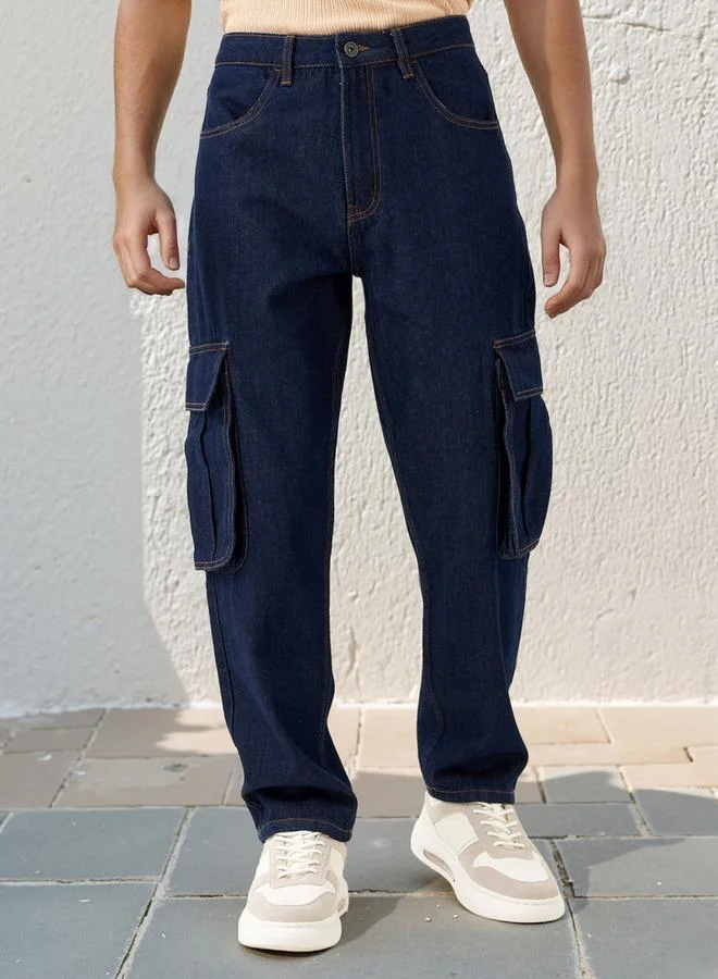 Lee Cooper Lee Cooper Wide Leg Cargo Jeans with Pockets