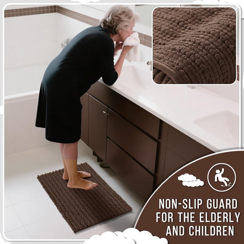 Yimobra Brown Bathroom Rug Set 3 Piece - Super Absorbent Quick Dry Chenille Bath Mats & Toilet Rug, Non Slip Machine Washable, Extra Thick Shaggy Floor Mat for Shower Tub Sink - Image 4
