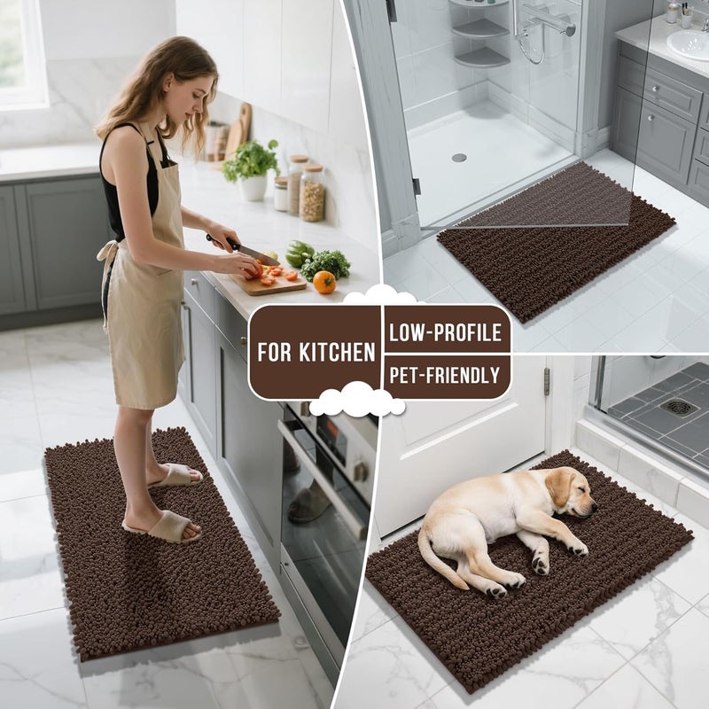 Yimobra Brown Bathroom Rug Set 3 Piece - Super Absorbent Quick Dry Chenille Bath Mats & Toilet Rug, Non Slip Machine Washable, Extra Thick Shaggy Floor Mat for Shower Tub Sink - Image 5